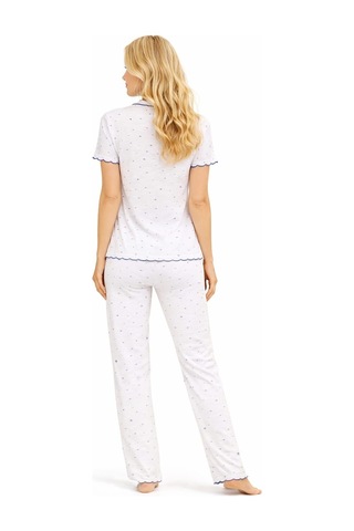 Kadın 01668 Kısa Kol Kaşkorse Pijama Takımı Beyaz