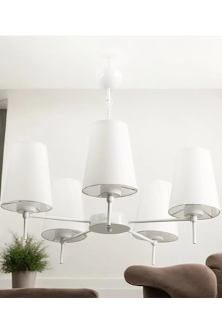5li Beyaz Modern Konik Abajur Şapkalı Metal Avize 1 Adet