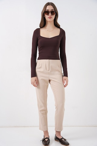 Bigdart Kadın Kare Yaka Slim Fit Bluz 986 - Kahverengi