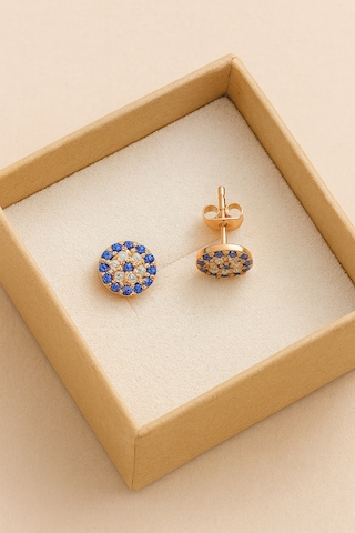 Çekirdekjewelry 925 Ayar Gümüş Minik Nazar Çivili Küpe Pembe