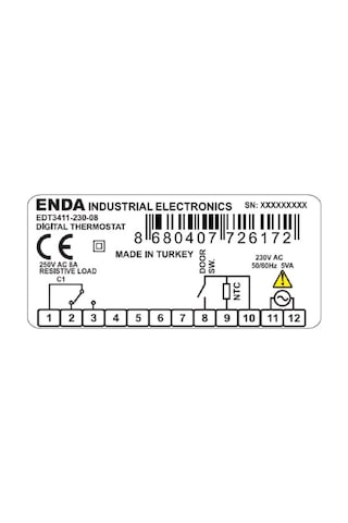 Enda Edt3411-230-20 ,77x35mm 220vac Kontak-1a1k/20a Defrost Isı Kontrol