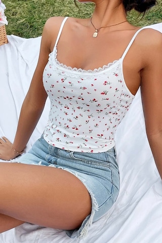 Merry See Çiçek Desenli Askılı Atlet Bluz Crop Top Çok Renkli
