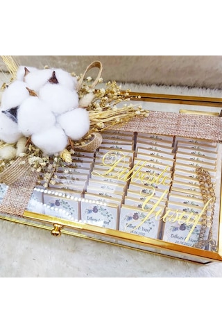 Metal Cam Kutuda Süslü Nişan Çikolatası 80 Adet