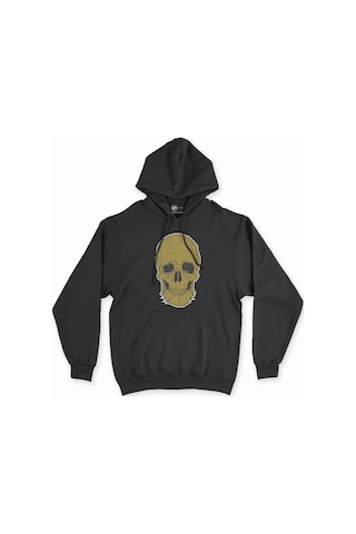 Cix Beyaz Kuru Kafalı Siyah Kapşonlu Sweatshirt Hoodie SIYAH