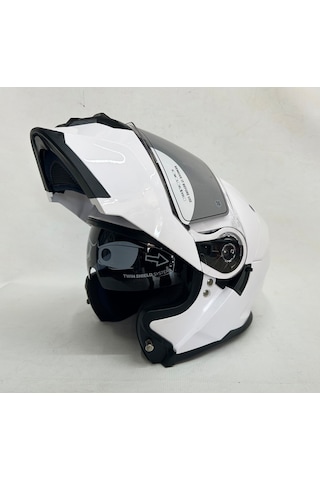 Nero Çene Açılır Kask Tk912 Paralk Beyaz İç Güneş Vizörlü
