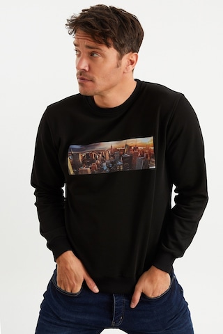 Mysport 5012 Erkek Bisiklet Yaka Baskılı Sweatshirt-siyah Siyah