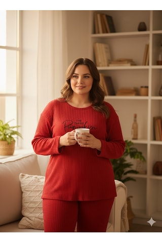 Kadın Kırmızı Pumpkin Pijama Takımı Kırmızı