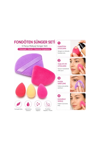 3b Trend 5 Parça Fondöten Sünger Seti Makyaj Süngeri Seti Fondöten Kapatıcı Bb Krem Kozmetik Süngeri