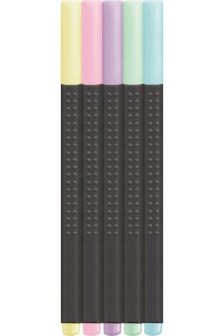 Faber-Castell Grip Finepen İnce Keçe Uçlu Kalem Seti, 5’li, Pastel Renkler, 0.4 mm Uç, Metal Destekli