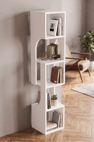 Reyo Falez Kitaplık Ahşap Dekoratif Raf 5 Katlı Modern Çok Amaçlı Kitaplık Salon Ofis Kitaplığı - Beyaz 7067