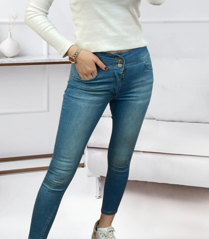 De'charme Yüksek Bel Likralı Jean Pantolon 90 Cm Yeşil