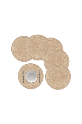 Springsun Yuvarlak Örgü Masa Altlığı - 6'lı Paket, 15 İnç, Isı Yalıtımlı Mutfak Ve Yemek Masası İçin Açık Kahverengi