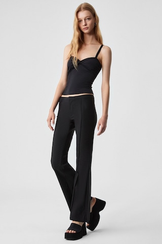 GRIMELANGE Efılıus Kadın Slim Geniş Paça Fermuarlı Siyah Pantolon Siyah