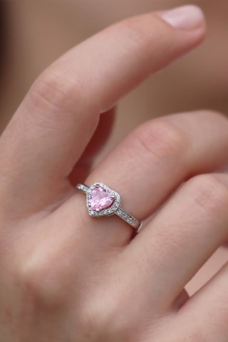 Gümüş Pembe Taşlı Kalpli Yüzük Sevgiliye Eşe Anneye Hediye Wsr126