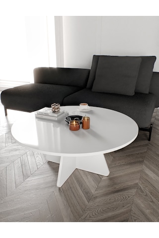 Mush 90cm Orta Sehpa - Beyaz, Ceviz, Meşe, Traverten Desenli Tamamı Mdf