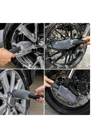 Buffer Mikrofiber Jant Temizleme Fırçası Yumuşak Çizmez Saplı Araba Motosiklet Lastik Yıkama Bakım Süngeri