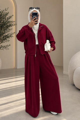 Balenbi Kadın Oysh Modal Kumaş 3 Lü Bomber Ceketli Tesettür Takım 3839 Bordo