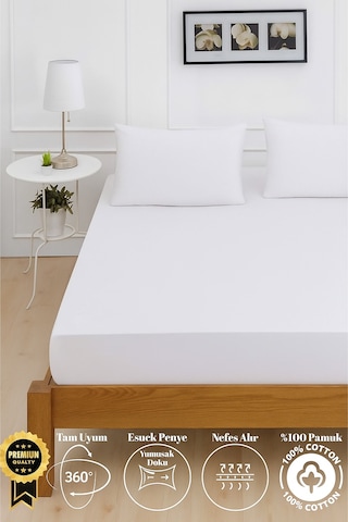 Mirava Premium %100 Pamuk Penye Lastikli Tek Kişilik Çarşaf Takımı 1 Yastık Kılıfı Dahil Beyaz 100x200cm Beyaz