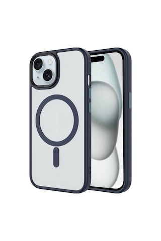 Apple Uyumlu iPhone 13 Kılıf Mat Arka Yüzey Wireless Şarj Özellikli Zore Flet M-safe Kapak Lacivert
