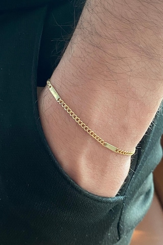 14 Ayar Altın S Plakalı Gurmet Zincir Erkek Bileklik Sarı Sarı Altın