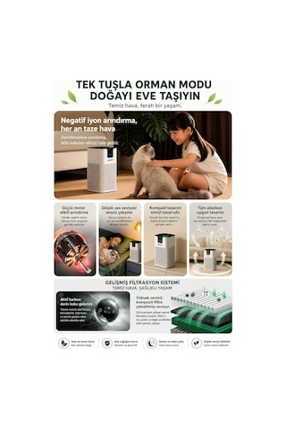Ezere Pureair Akıllı Hava Temizleyici Hepa Filtreli Negatif İyon Hava Arıtıcı- 5775 Beyaz