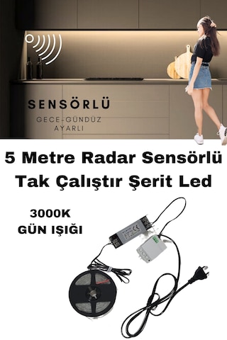 Mutfak Dolabı Radar Gizli Sensörlü Şerit Led Set / Günışığı