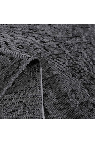 Aden Kaymaz Taban Halı, Aden Sierra 2, Makinada Yıkanabilir Şönil Dokuma Halı Antrasit - 80 X 150 Cm Çok Renkli