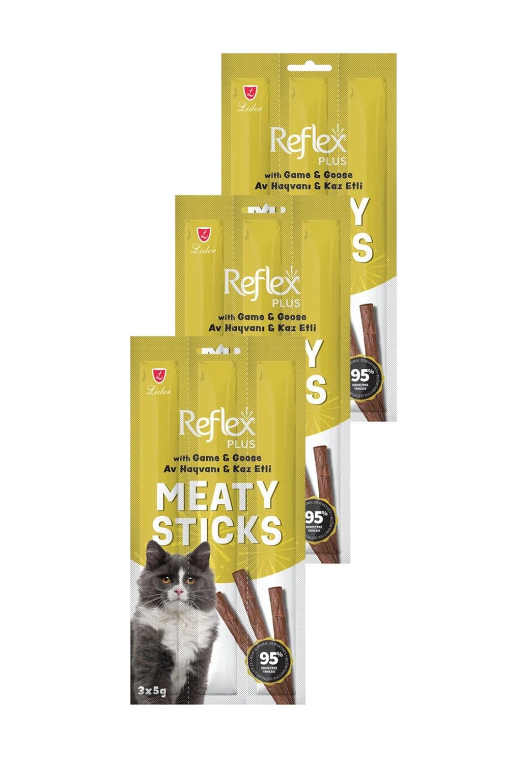 Meaty Sticks Av Hayvanı Ve Kaz Etli Kedi Ödül Çubuğu 3x5gr Üçlü Paket