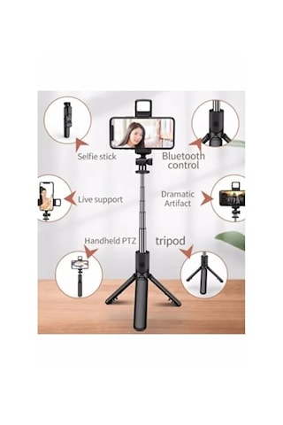 Led Işıklı Kablosuz Bluetooth Selfie Tripod 100 Cm Katlanabilir Monopod Telefon & Gopro Uyumlu