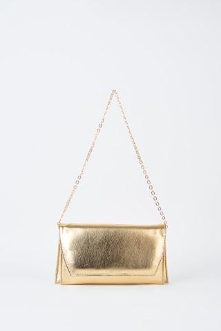 Vivaq Kadın Gold Rugan Zarf Tasarım 2 Bölmeli Mini Zincir Askılı Çıt Çıt Kapama Clutch Ve El Çantası