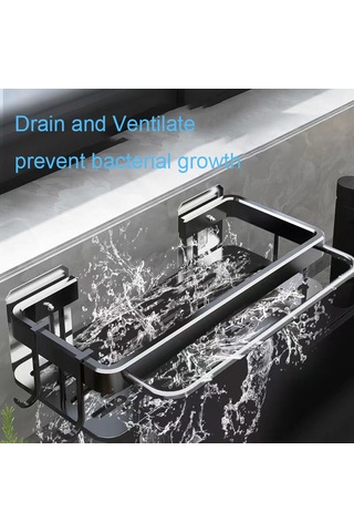 Monyee Banyo Duvar Kurulu Rafı - Aluminyum Malzeme, Çamaşır Asma, Islak Ortamlarda Korozyon Dayanıklı, 30.5x13x5.5cm Sıvı Sabun, Fırça Depolama Siyah