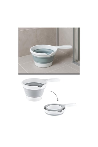 Katlanır Bebek Banyo Maşrapası, Saplı Akordiyon Oluklu Çok Amaçlı Maşrapa 1,2 Litre Gri