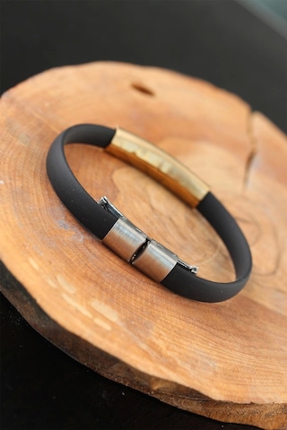 Gold Renk Metal Ay Yıldız Tasarım Siyah Renk Silikon Erkek Bileklik Çok Renkli