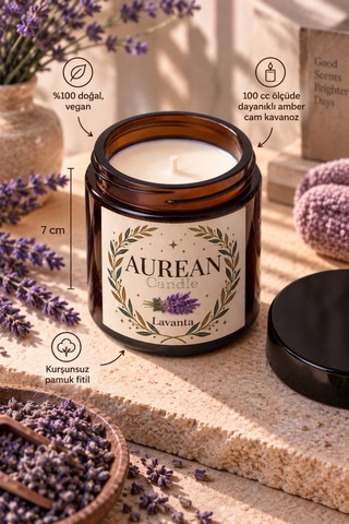 Lavanta Kokulu Mum 100 Cc Amber Cam Kavanoz Aromatik Dekoratif Mum Beyaz