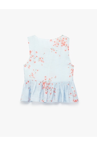 Koton Önden Bağcıklı Fiyonklu Kolsuz Peplum Kesim Çizgili Çiçek Baskılı Şifon Bluz Pembe Desenli 6sak30125ew