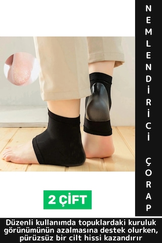 Ergonomik Konforlu Kaymaz Azaltan Esnek Silikon Çok Şık Unisex Nemlendirici Topuk Çorabı 2 Çift Standart
