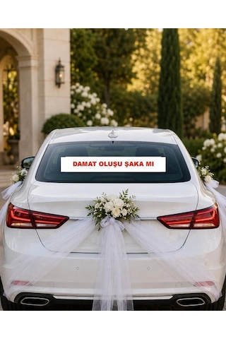 Damat Oluşu Şaka Mı Araba Arkası Konvoy Yazısı 100 15 Cm Beyaz