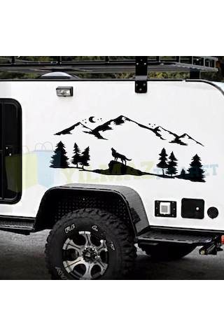 Orman Dağ Kurt Ağaç Karavan Çekme Oto Sticker Yapıştırma Etiket