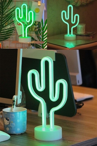 Dogusdeco Kaktüs Neon Usb Kablo + Pilli Dekoratif Gece Lambası