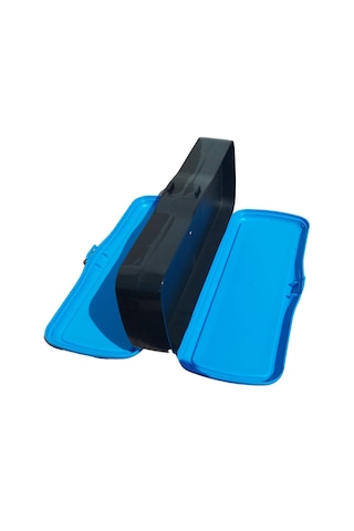 Plastik Çift Bölmeli Fonksiyonel Kalemlik Kalem Kutusu Mavi