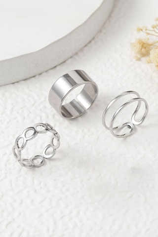 Chavin 3 Lü Eklem Yüzüğü Bayan Silver Yüzük Ev27by Gri
