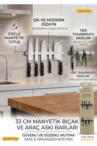 Manyetik-mıknatıslı Bıçak Askısı Bıçak Tutucu Bıçak Organizer / Araç Askı Bar Siyah