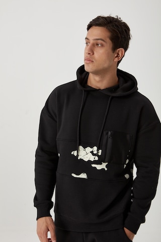 Polostate Erkek Kamuflaj Baskılı Kapüşonlu Sweatshirt Siyah