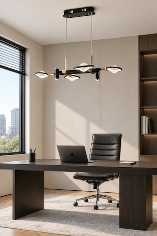Modern Premıum Siyah Gold Ledli Avize 4 Kollu Sarkıt Salon Odası Yemek Masası Üstü Avizesi 30w
