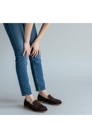 Ne&ve Shoes Kahve Süet Hakiki Deri Kadın Loafer Ayakkabı Kahverengi