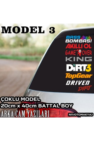 arka cam yazıları - çoklu model türkçe marka yazılı sticker seti