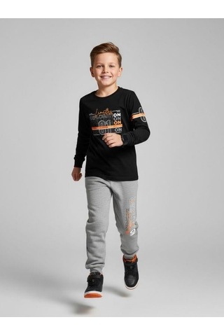 Zekids Erkek Çocuk Pamuklu Yazı Baskılı Pijama Takımı-16817 Siyah