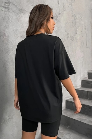 Modagen Kadın Oversize Siyah Brooklyn New York Baskılı Tshirt Tayt Takım Siyahk