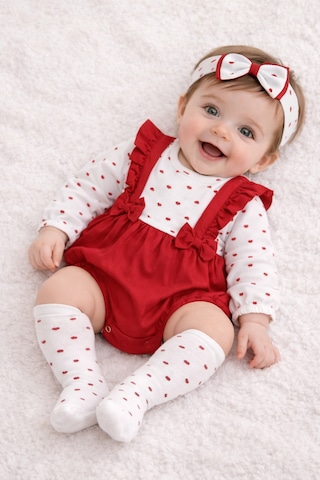 Milays Kız Bebek Bandanalı Çoraplı %100 Pamuk 3 Lü Takım Kırmızı
