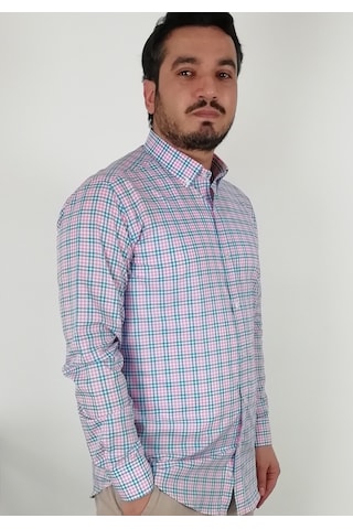 Tousus Slim Fit Ekose Pembe Erkek Gömlek Slm-5035-tss